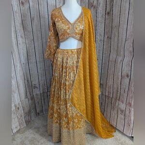 Yellow and Gold Floral Lehenga Choli